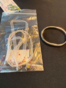 Silver Tone Oval Hinged Bangle Bracelet w Necklace Cords Beads Lot