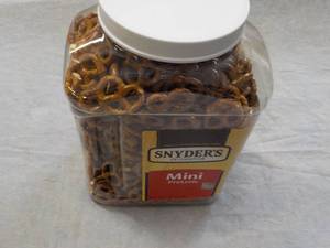lot 42 image: 1 Jug 30 oz Snyders Mini Pretzels...