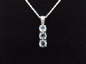 .925 Sterling Silver Stacked Topaz Crystal Pendant Necklace