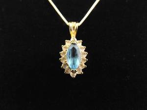 .925 Sterling Silver Marquise Topaz Crystal Vermeil Pendant Necklace