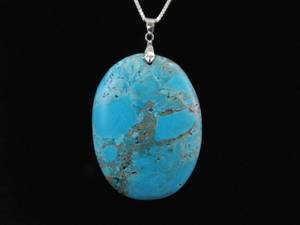 .925 Sterling Silver Large Turquoise Stone Statement Pendant Necklace