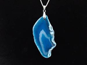 .925 Sterling Silver Blue Agate Pendant Necklace