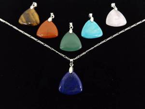 .925 Sterling Silver Semi Precious Stone Set Pendant Necklace