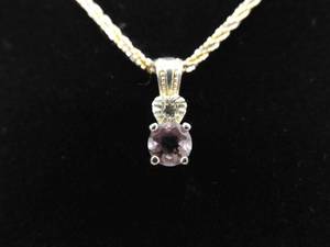 .925 Sterling Silver Amethyst Crystal Pendant Necklace