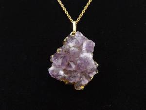 .925 Sterling Silver Raw Amethyst Geode Vermeil Pendant Necklace