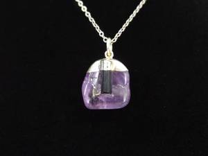 .925 Sterling Silver Semi Polished Raw Amethyst Pendant Necklace