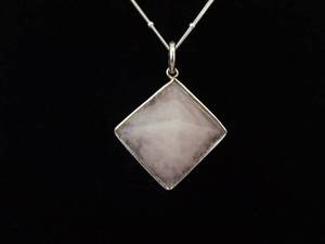.925 Sterling Silver Rose Quartz Pyramid Pendant Necklace
