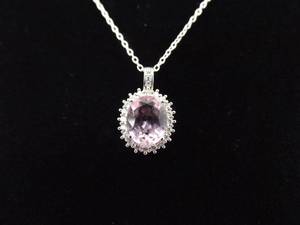 .925 Sterling Silver Pink Sapphire Crystal Pendant Necklace