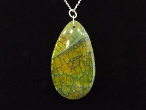 .925 Sterling Silver Calcedony Dragons Veins Agate Pendant Necklace