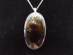 .925 Sterling Silver Moss Agate Pendant Necklace