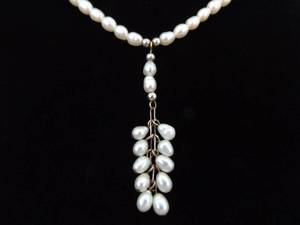 .925 Sterling Silver Liquid Silver Genuine Pearl Dangle Pendant Necklace