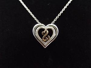 .925 Sterling Silver 10k Yellow Gold and Diamond Accented Jane Seymour Open Heart Pendant Necklace