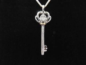 .925 Sterling Silver 10k Yellow Gold and Diamond Accented Key To My Heart Pendant Necklace