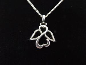 .925 Sterling Silver Diamond Accented Jane Seymours Open Heart Angle Pendant Necklace