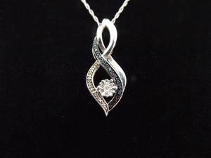 .925 Sterling Silver Diamond and Sapphire Crystal&nbspAccented Infinity Pendant Necklace