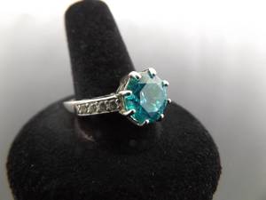 .925 Sterling Silver Aquamarine Crystal Ring Size 11