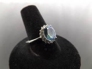 .925 Sterling Silver Aquamarine Crystal Ring Size 9