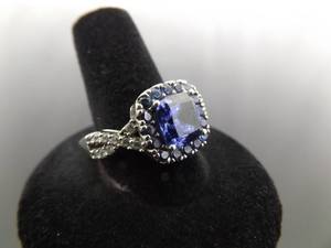 .925 Sterling Silver Sapphire Crystal Ring Size 10