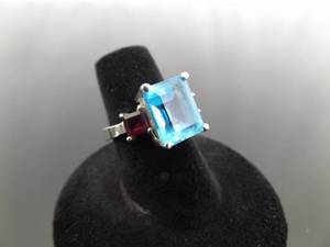 .925 Sterling Silver Topaz and Garnet Crystal Ring Size 5.75