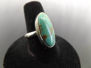 .925 Sterling Silver Everett and Mary Teller Turquoise Navajo Ring Size 7.5