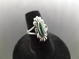 .925 Sterling Silver Green Turquoise Navajo Ring Size 6.5