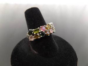 .925 Sterling Silver Multi Colored Gemstone Ring Size 8