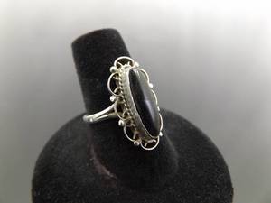 .925 Sterling Silver Black Onyx Cabochon Ring Size 7