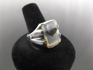 .925 Sterling Silver Moss Agate Ring Size 12.25