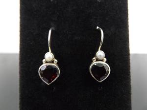 .925 Sterling Silver Silpada Garnet and Pearl Hook Earrings