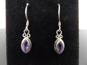 .925 Sterling Silver Amethyst Dangle Hook Earrings