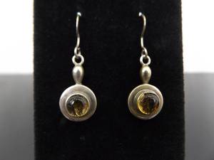 .925 Sterling Silver Citrine Cabochon Dangle Hook Earrings
