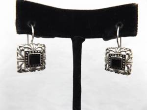 .925 Sterling Silver Styled Black Onyx Hook Earrings