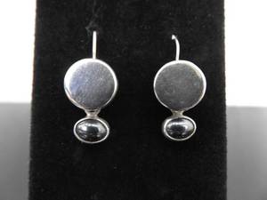 .925 Sterling Silver Hematite Cabochon Hook Earrings