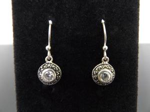.925 Sterling Silver Art Nouveau Solitaire Dangle Hook Earrings