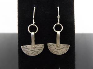 .925 Sterling Silver Half Moon River Waves Dangle Hook Earrings