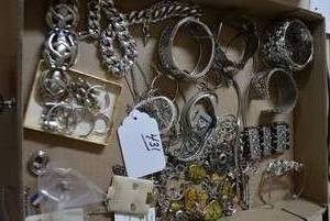 Box with jewelry, some sterling...