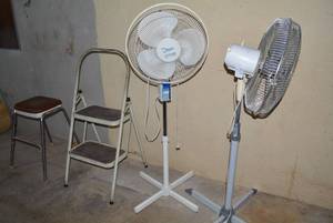 (2) Floor model fans and 2 stools...