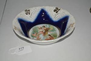 Cobalt blue porcelain bowl with sce...