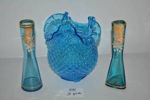 Vintage blue enameled painted vases...