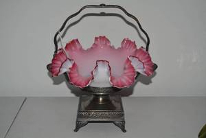 Cranberry glass brides basket...