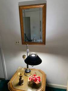 Swedish brass lamp with amber glass...