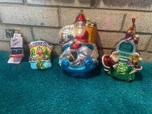 Blown glass ornaments, Santa on hor...