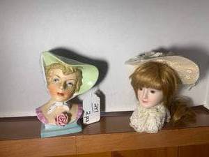 Head vase and doll head...