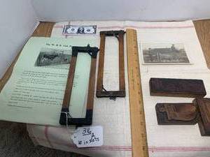 Postcard, salesman sample stanchions, Weise & Kuhlmann advertising, jack knives