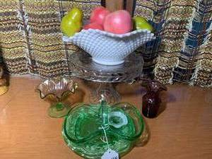 Carnival glassware, glass cake plat...