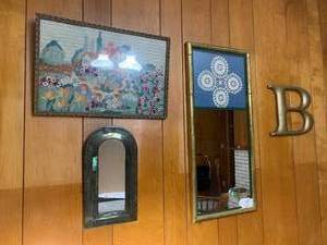 Mirror and wall hangings (all on wa...