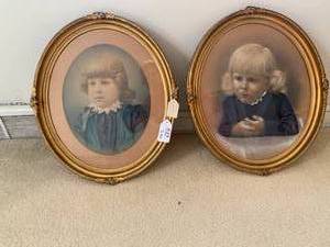 2 pcs - antique oval ornate picture...