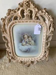 Framed picture of child and angels,...