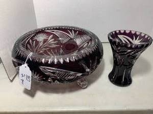 (2) Amethyst pcs. Bowl and vase...