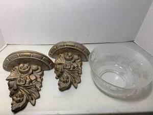 Wall shelves and etched shade...